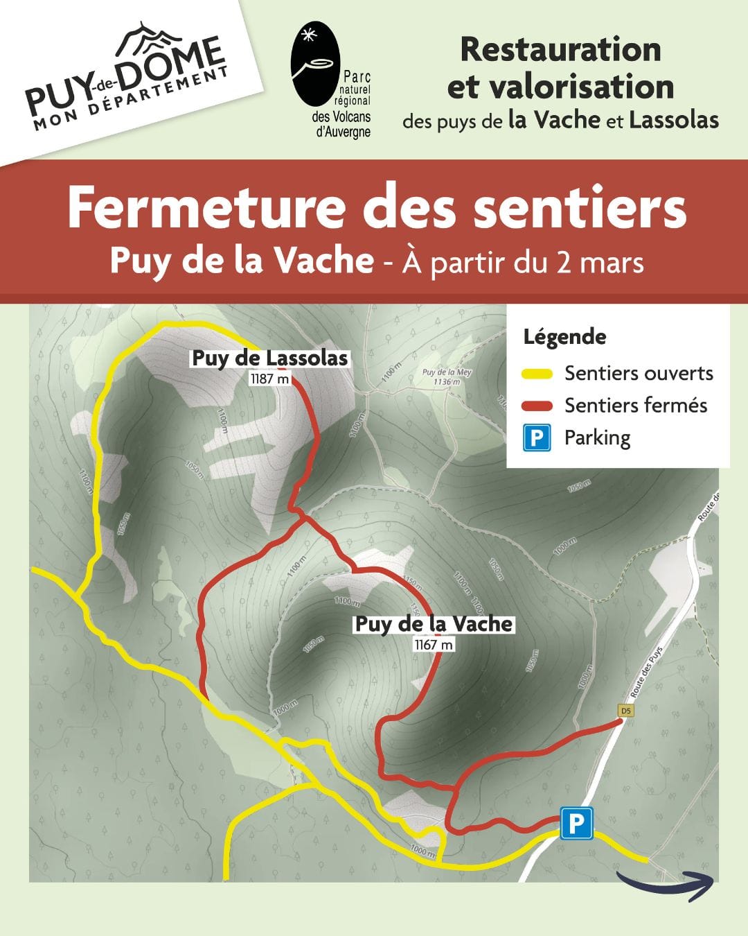 Fermeture Puy de la Vache et Lassolas